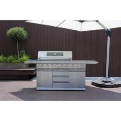 Buschbeck Outdoorküche Bristol L X B X H: 214,8 X 64,5 X 119 Cm, Edelstahl, Hauptgrillfläche: 96 X 45,4 Cm, Anzahl Brenner: 8